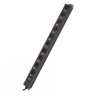 DKC-R519IEC10SWCD Блок распределения питания вертикальный для 19 шкафов, 10A 10 х С13, защита от перегрузки, индикатор тока, вх. разъём С14
