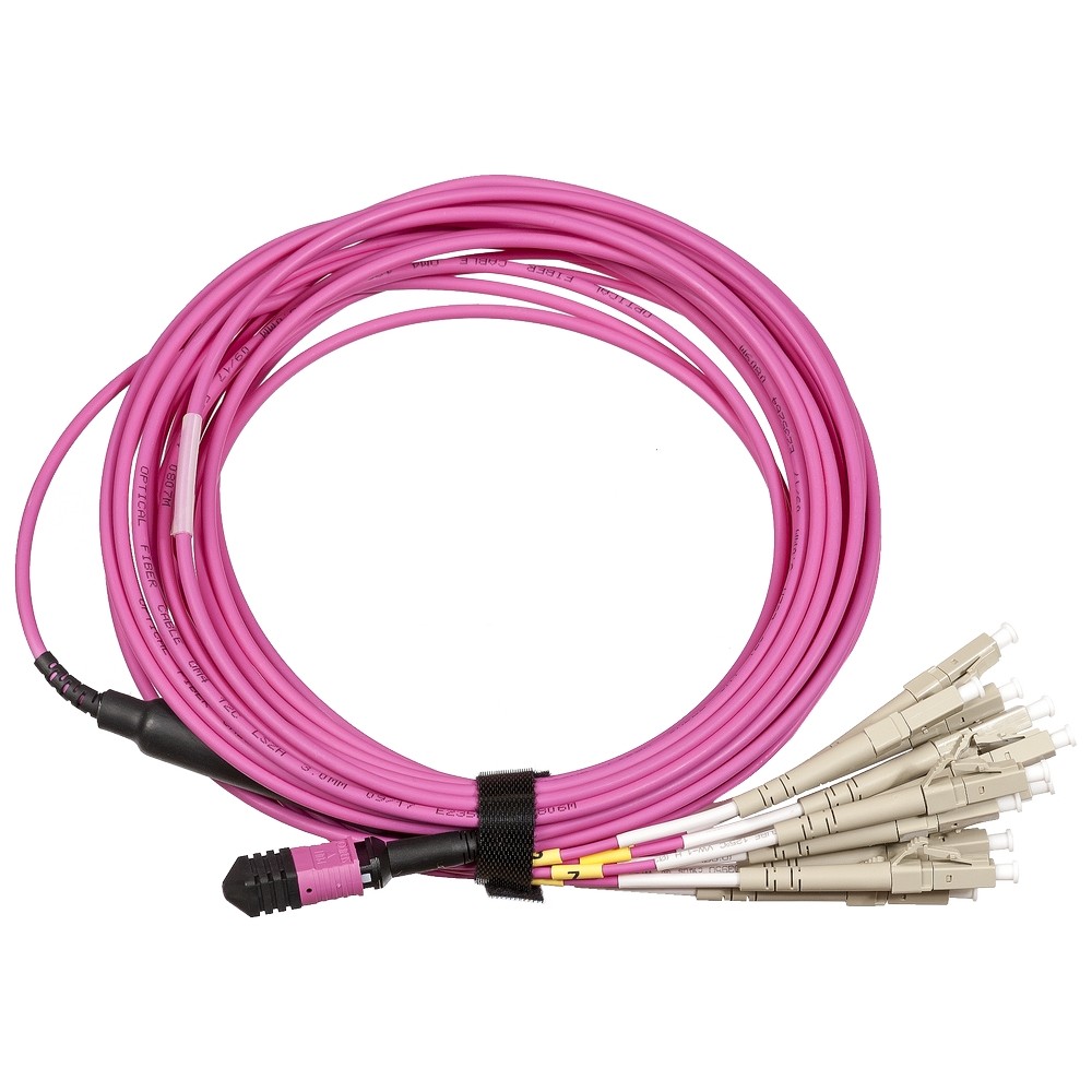Сборка кабельная TopLan MPO-12LC, 12 волокон OM4, низкие потери, LSZH, 1 м, розовая