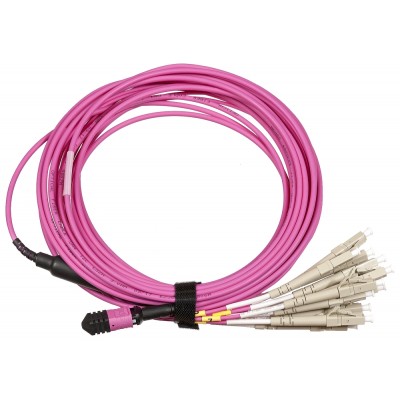 Сборка кабельная TopLan MPO-12LC, 12 волокон OM4, низкие потери, LSZH, 2 м, розовая