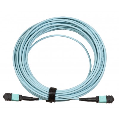 Сборка кабельная TopLan MPO-MPO, 12 волокон OM3, тип B (Key Up-Key Up), низкие потери, LSZH, 1 м, аква