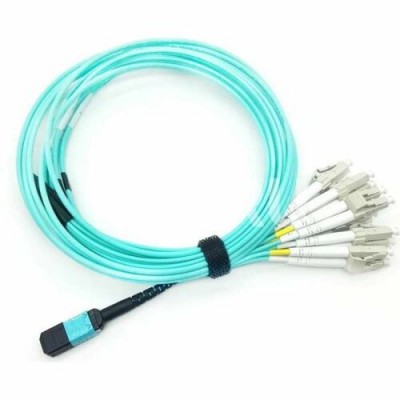 Сборка кабельная TopLan MPO-08LC, 8 волокон OM3, низкие потери, LSZH, 15 м, аква