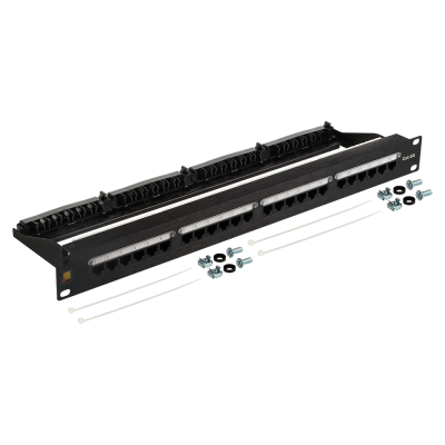 Lanmaster LAN-PPN24U6A Патч-панель 19, 24 порта RJ45, неэкранированная, кат.6A, 1U, с задним органайзером с фиксаторами кабеля