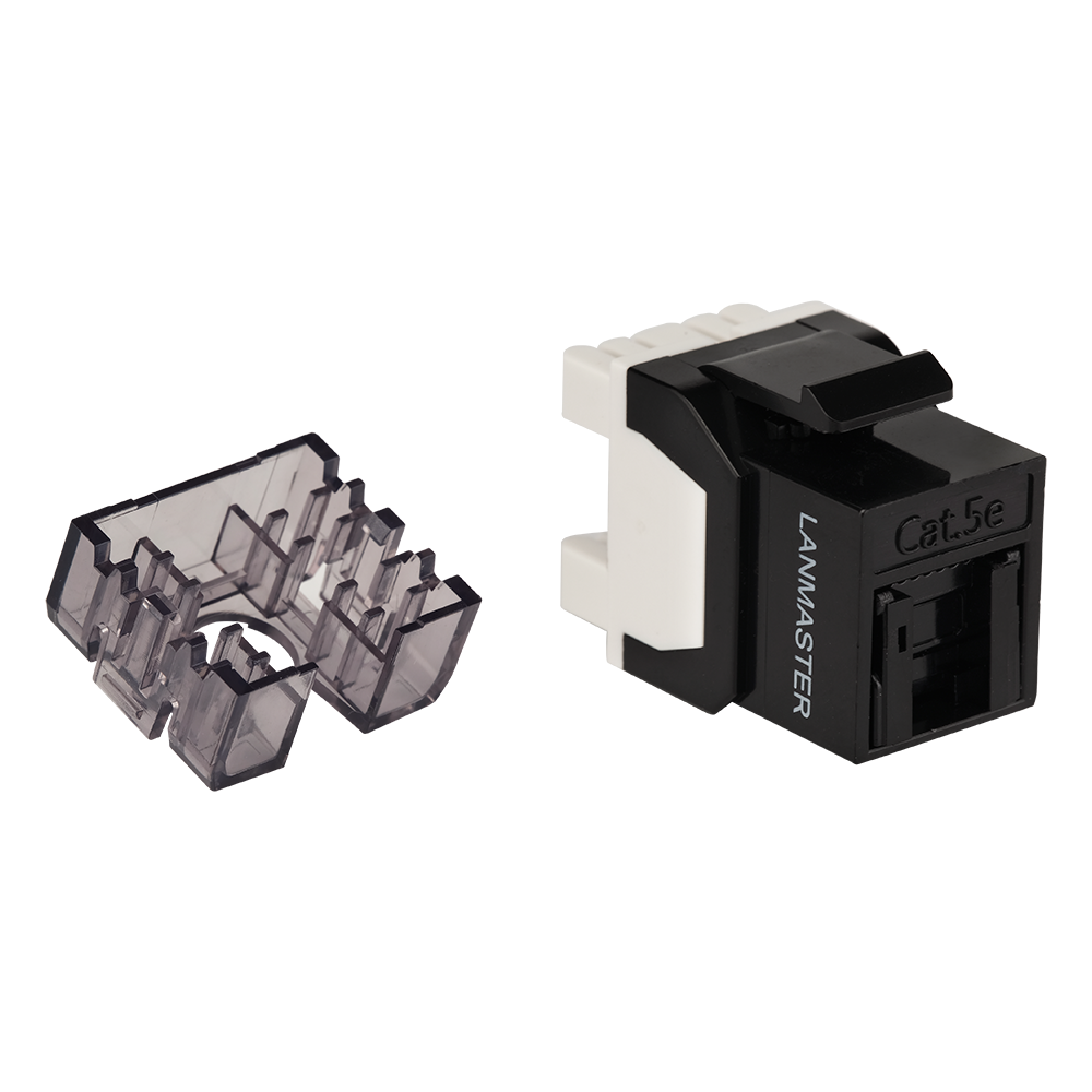 Lanmaster LAN-OK45U5E/180R-BK Модуль Keystone, RJ45, неэкранированный, кат.5E, со встроенной шторкой, 180 градусов, черный