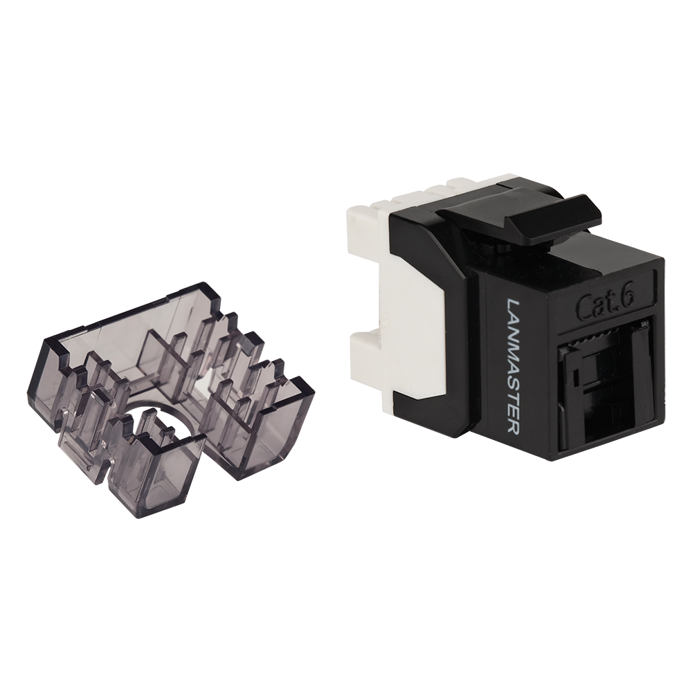 Lanmaster LAN-OK45U6/180R-BK Модуль Keystone, RJ45, неэкранированный, кат.6, со встроенной шторкой, 180 градусов, черный