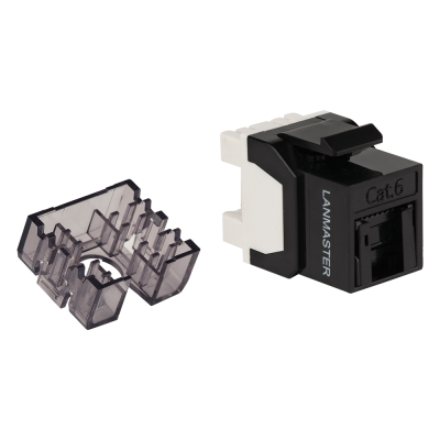 Lanmaster LAN-OK45U6/180R-BK Модуль Keystone, RJ45, неэкранированный, кат.6, со встроенной шторкой, 180 градусов, черный