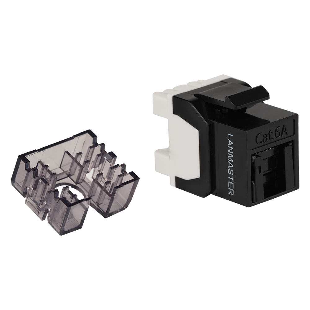 Lanmaster LAN-OK45U6A/180R-BK Модуль Keystone, RJ45, неэкранированный, кат.6A, со встроенной шторкой, 180 градусов, черный