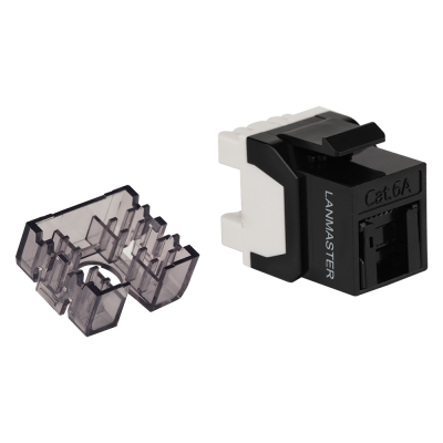 Lanmaster LAN-OK45U6A/180R-BK Модуль Keystone, RJ45, неэкранированный, кат.6A, со встроенной шторкой, 180 градусов, черный