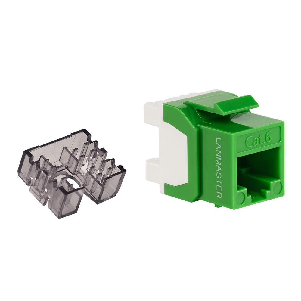 Lanmaster LAN-OK45U6/180N-GN Модуль Keystone, RJ45, неэкранированный, кат.6, без шторки, 180 градусов, зеленый