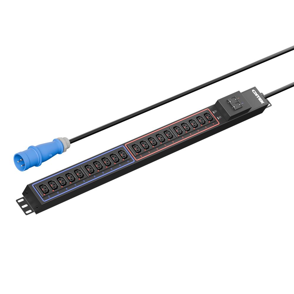 Панель распределения ONTEK PDU Basic OBPA4 вертикальная 32A/1ф, с мини-выключателем 2шт, выход - C13 x 20 шт., кабель 3 м IEC60309 3p