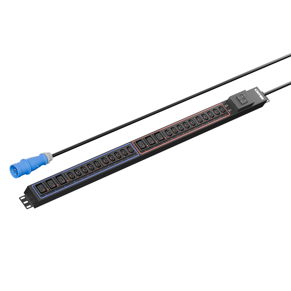 Панель распределения ONTEK PDU Basic OBPA5 вертикальная 32A/1ф, с мини-выключателем 16A 2шт, выход - C13 x 21 шт. / C19 x 6 шт., кабель 3 м IEC60309 3