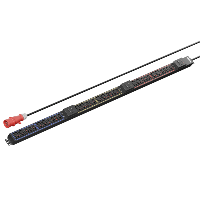 Панель распределения ONTEK PDU Basic OBPA6 вертикальная 32A/3ф, с мини-выключателем 16А 6шт, выход - C13 x 21 шт. / C19 x 12 шт., кабель 3 м IEC60309