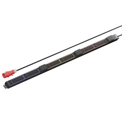 Панель распределения ONTEK PDU Basic OBPA9 вертикальная 32A/3ф, с мини-выключателем, выход - C13 x 30 шт. / C19 x 6 шт., кабель 3 м 3PN IEC 60309