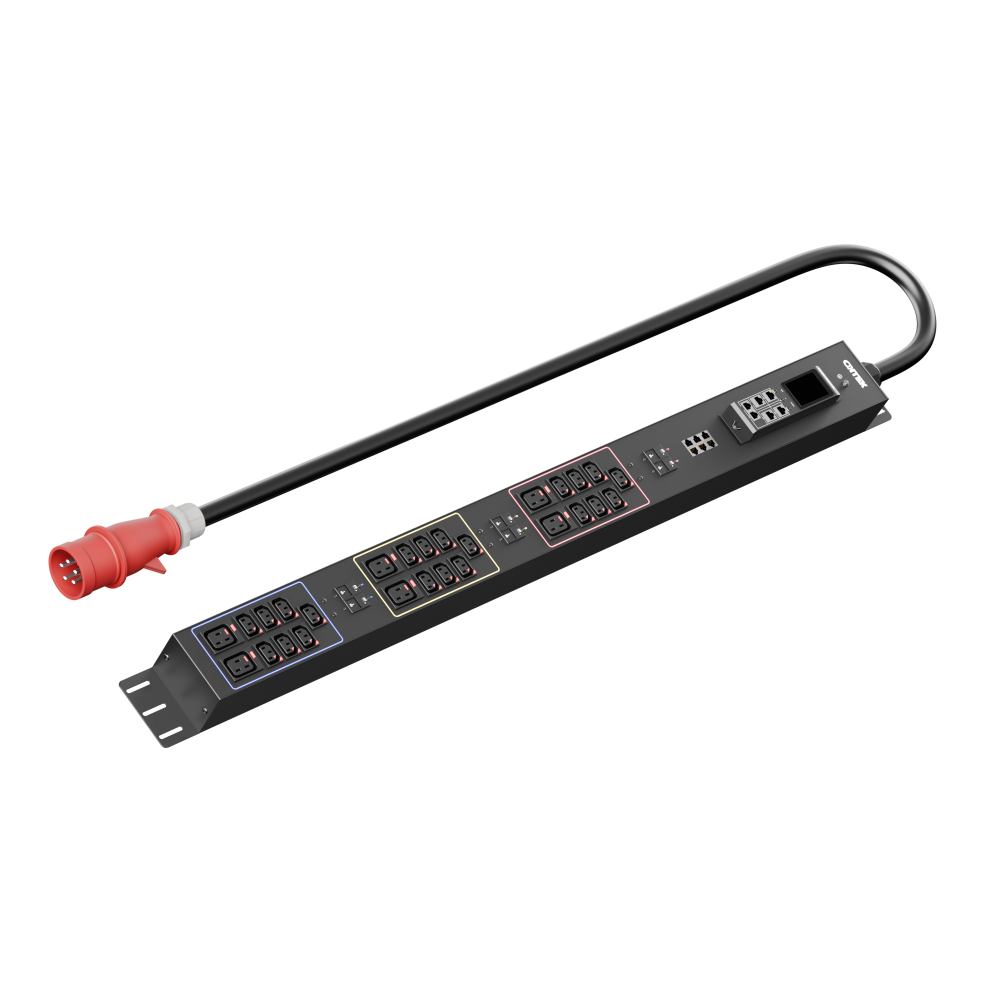 Панель распределения ONTEK PDU Managed OMPC3 вертикальная 32A/3ф, с мини-выключателем, выход - C13 x 21 шт. / C19 x 6 шт., кабель 3 м, IEC60309 5p