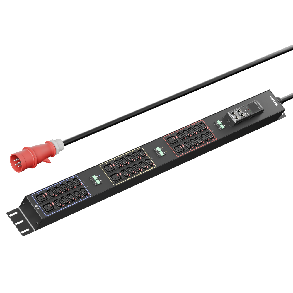 Панель распределения ONTEK PDU Managed OMPC5 вертикальная 32A/3ф, с мини-выключателем, выход - C13 x 36 шт. / C19 x 6 шт., кабель 3 м, IEC60309 5p