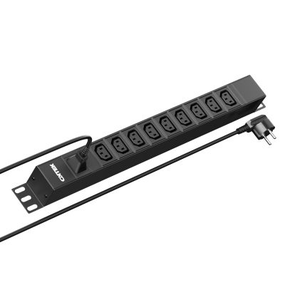 Панель распределения ONTEK PDU Basic OBPA11 горизонтальная 1U 16A/1ф, без выключателя, Вход - розетка C14, выход - C13 x 9 шт, с кабелем schuko-С13 2м