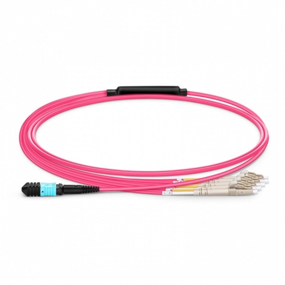 Сборка кабельная TopLan MPO-08LC, 8 волокон OM4, низкие потери, LSZH, 7 м, аква