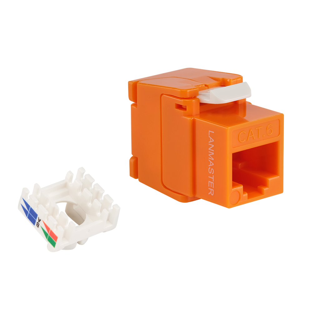Lanmaster LAN-TK45U6/180N-OR Модуль Keystone ToolLess, RJ45, неэкранированный, кат.6, без шторки, 180 градусов, оранжевый,