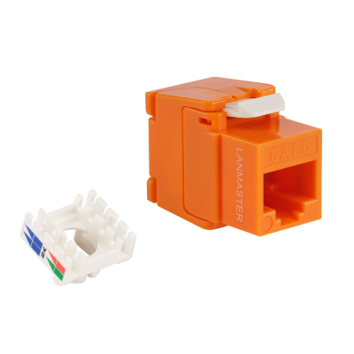 Lanmaster LAN-TK45U6/180N-OR Модуль Keystone ToolLess, RJ45, неэкранированный, кат.6, без шторки, 180 градусов, оранжевый,