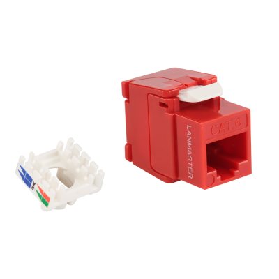 Lanmaster LAN-TK45U6/180N-RD Модуль Keystone ToolLess, RJ45, неэкранированный, кат.6, без шторки, 180 градусов, красный,