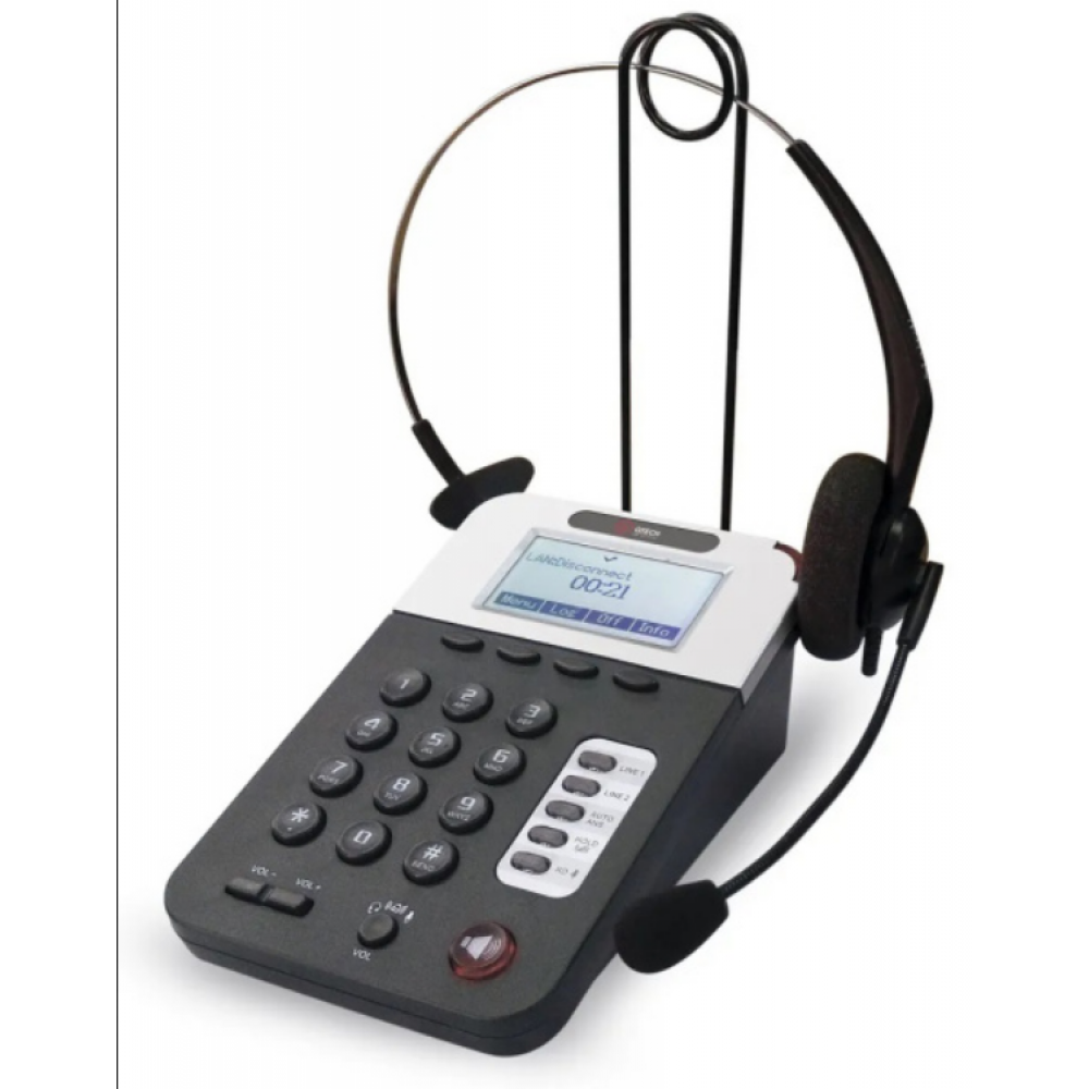 VoIP телефон для контакт центра, 2 SIP линии, графический LCD экран 128*64 с подсветкой, 2 порта Ethernet RJ-45 LAN/PC. (c блоком питания в комплекте)