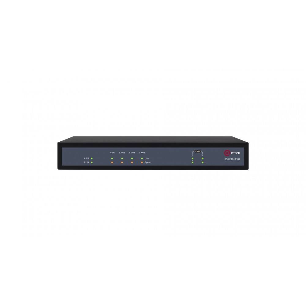 Голосовой шлюз, 4 порта FXO, 1 порт 10/100BASE-T (LAN), 1 порт 10/100BASE-T (WAN), внешний БП (12В), 100-240В AC QVI-2104-FXO