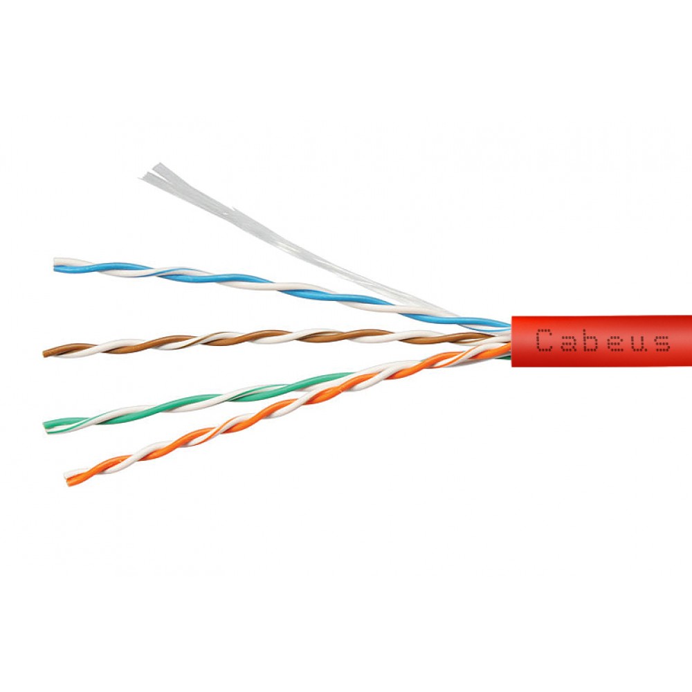 Cabeus UTP-4P-Cat.5e-SOLID-LSZH-RD-25 Кабель витая пара UTP (U/UTP), категория 5e, 4 пары (24 AWG), одножильный, красный, LSZH, нг(А)-HF, (25 м)