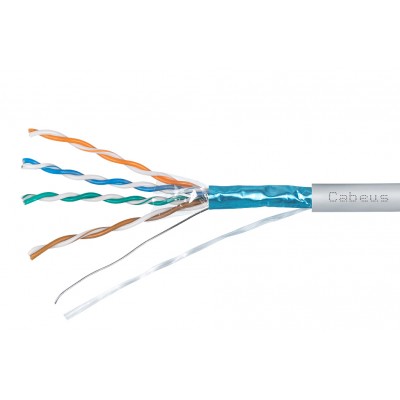 Cabeus FTP-4P-Cat.5e-SOLID-GY-25 Кабель витая пара экранированная FTP (F/UTP), категория 5e, 4 пары (24 AWG), одножильный, экран - фольга