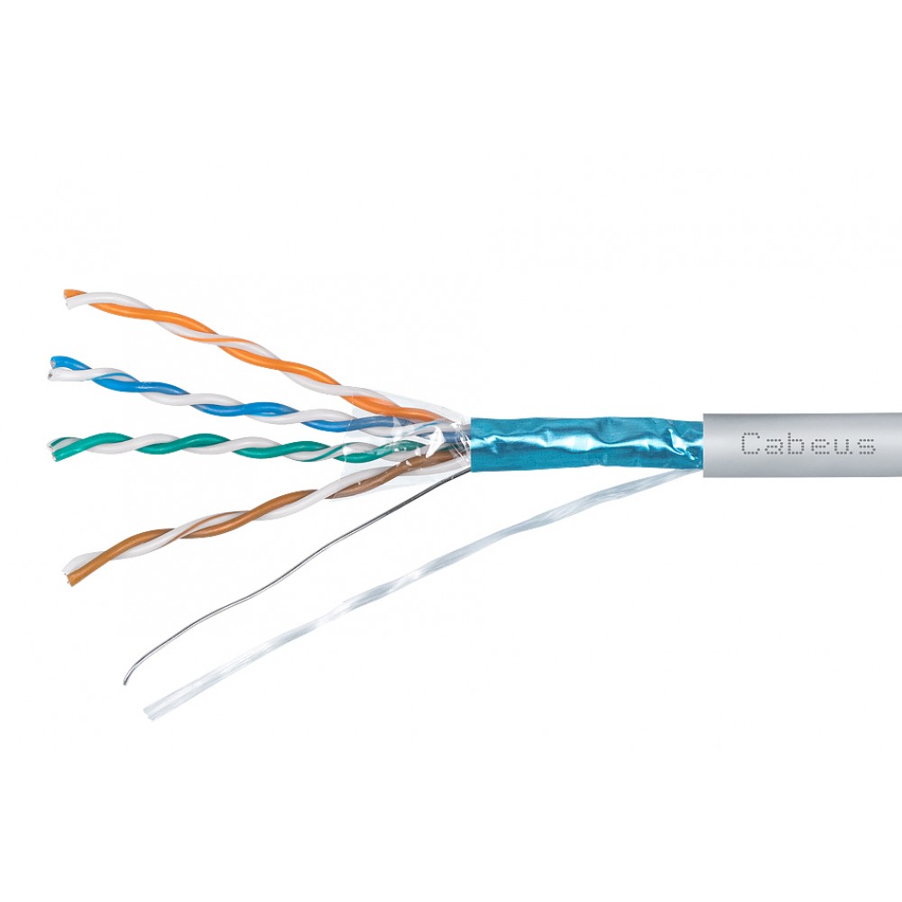 Cabeus FTP-4P-Cat.5e-SOLID-GY-20 Кабель витая пара экранированная FTP (F/UTP), категория 5e, 4 пары (24 AWG), одножильный, экран - фольга