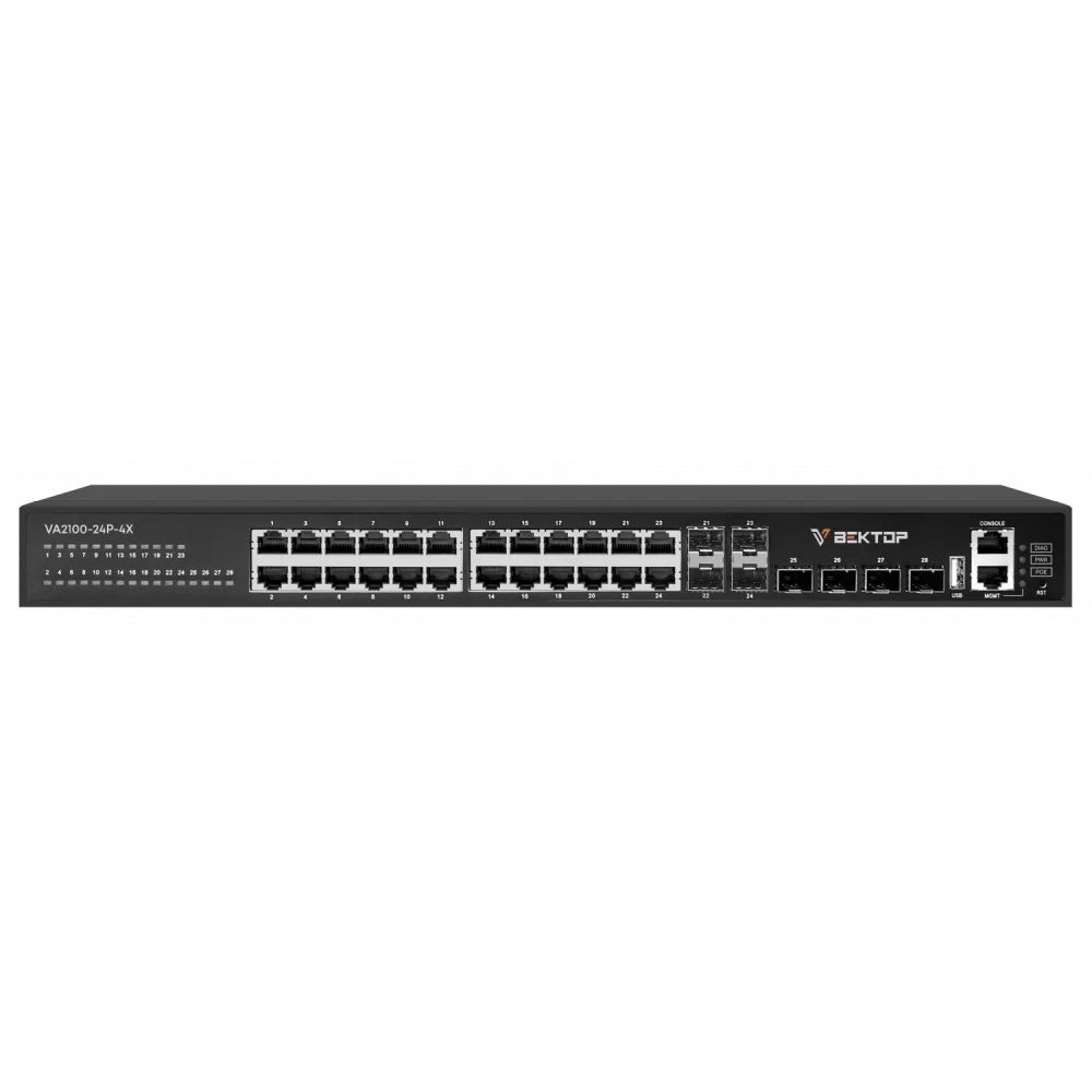 Управляемый PoE+ коммутатор уровня 3. 20 портов 10/100/1000Base-T RJ45 с поддержкой POE+, 4 Combo-порта GE и 4 порта 1/10G SFP+