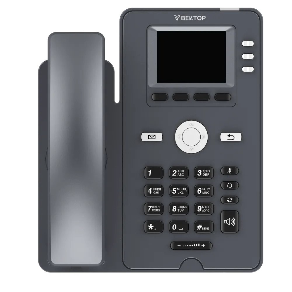 IP-телефон  Vector Phone 220. Цветной ЖК-дисплей 2.4 дюйма, 2 порта 100/1000Мбит/с RJ-45 PoE, поддержка 6 SIP-аккаунтов.