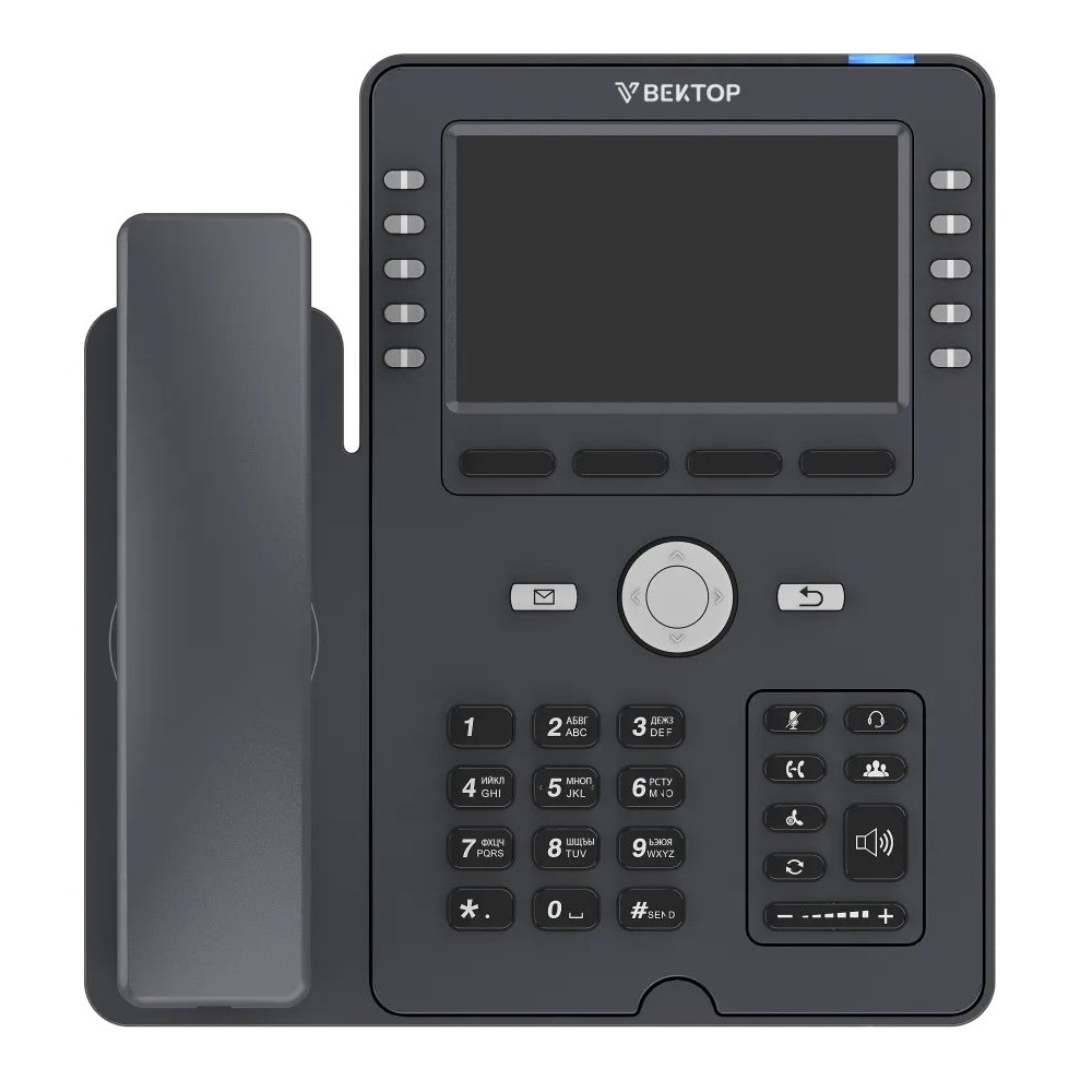IP-телефон  Vector Phone 520. Цветной ЖК-дисплей 5 дюймов, 2 порта 100/1000Мбит/с RJ-45 PoE, поддержка 16  SIP-аккаунтов.