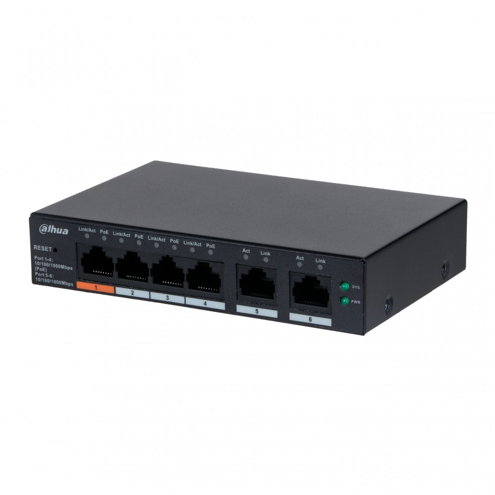 Dahua DH-CS4006-4GT-60, гигабитный PoE коммутатор 4 порта Dahua DH-CS4006-4GT-60, гигабитный PoE коммутатор 4 порта