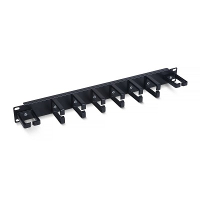 Cabeus JB08-1U-PR-BK Кабельный органайзер горизонтальный 19 1U, 8 пластиковых колец, металлический, цвет черный (RAL9004)