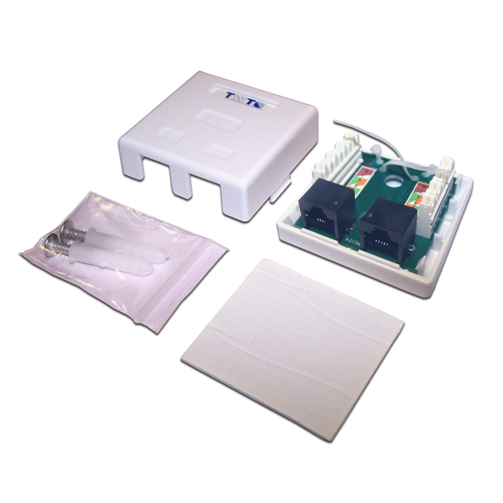 Розетка настенная, 2 порта RJ-45, категория 5е, белая, TWT-SM2-4545-WH