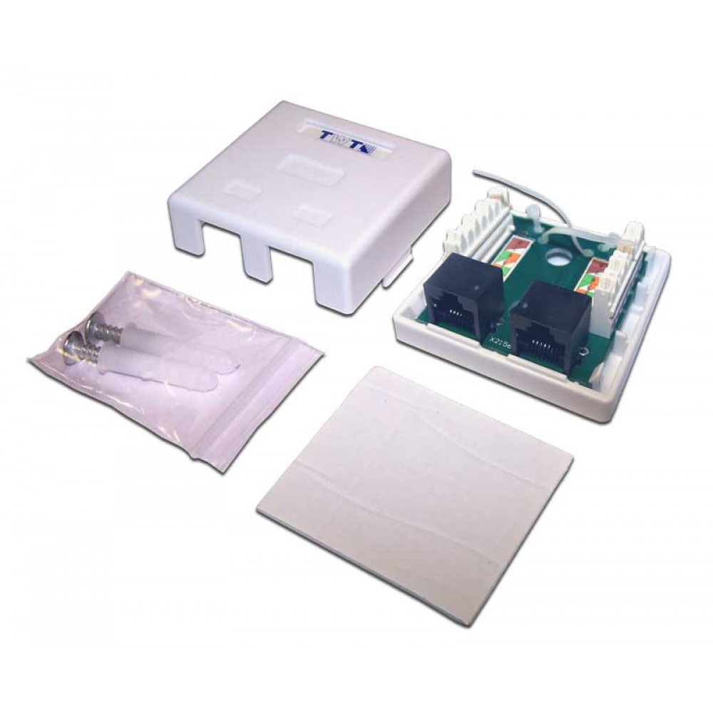 Розетка настенная, 1 порт RJ-45, категория 5е + 1 порт RJ-12, белая, TWT-SM2-4512-WH