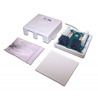 Розетка настенная, 1 порт RJ-45, категория 5е + 1 порт RJ-12, белая, TWT-SM2-4512-WH