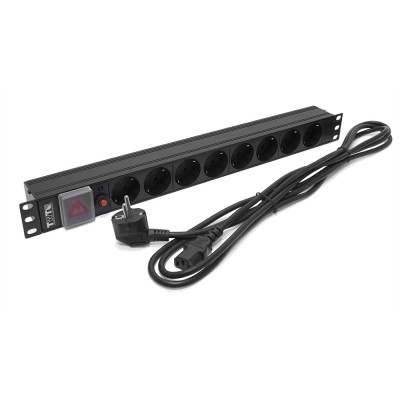 Блок розеток 19 8 шт. Schuko, 10A 250V, шнур питания 1.8 м TWT-PDU19-10A8P-1.8
