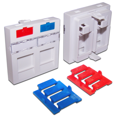 Lanmaster LAN-SIP-24M-WH Вставка 45x45 на 2 кейстоуна, со шторкой, маркировкой, иконками, белая, LANMASTER