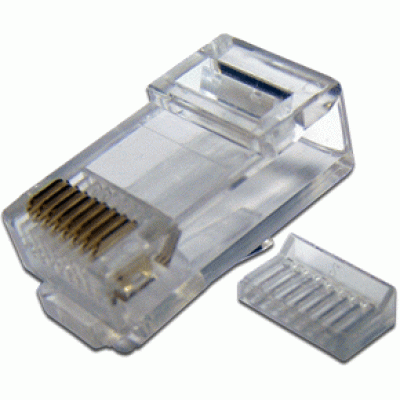 Коннектор RJ-45 8P8C UTP Кат. 5e TWT, универсальный, со вставкой, 100 шт. в упак. TWT-PL45-8P8C-V