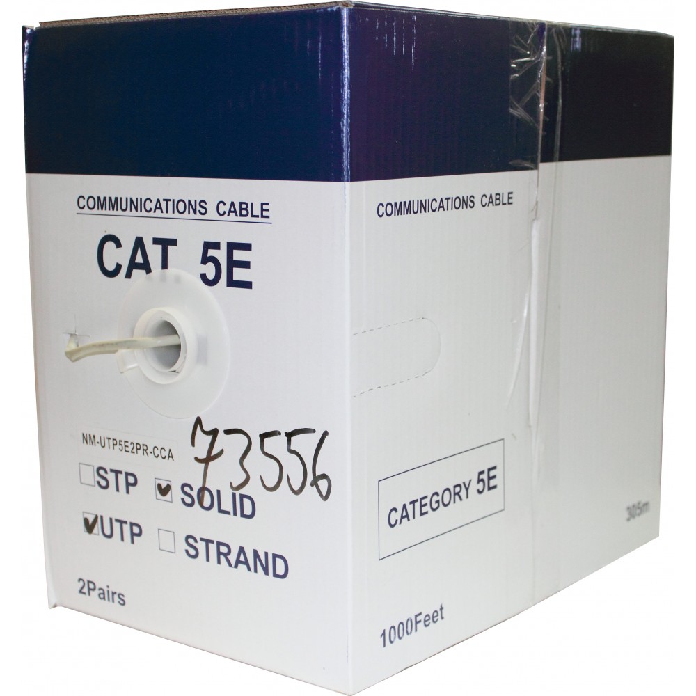Кабель UTP CCA, 2 пары, Кат. 5e, серый, 305м в кат., NewMax NM-UTP5E2PR-CCA