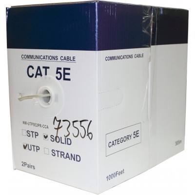 Кабель UTP CCA, 2 пары, Кат. 5e, серый, 305м в кат., NewMax NM-UTP5E2PR-CCA
