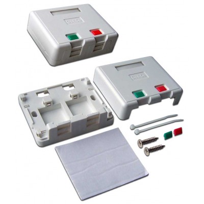 Lanmaster LAN-SA2/S-WH Коробка настенная на 2 кейстоуна, со шторками, белая, LANMASTER