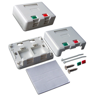 Lanmaster LAN-SA2/S-WH Коробка настенная на 2 кейстоуна, со шторками, белая, LANMASTER