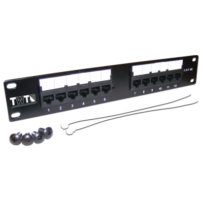 Патч-панель 10, 12 портов RJ-45, категория 5e, UTP, 1U, монтажный размер 254мм, TWT-PP12UTP-10