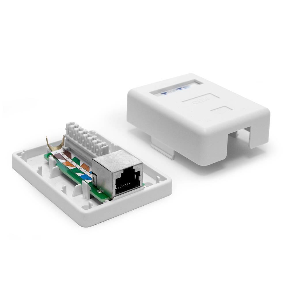 Розетка настенная, 1 порт RJ-45, категория 5е, экранированная, белая, TWT-SM1-45/S-WH