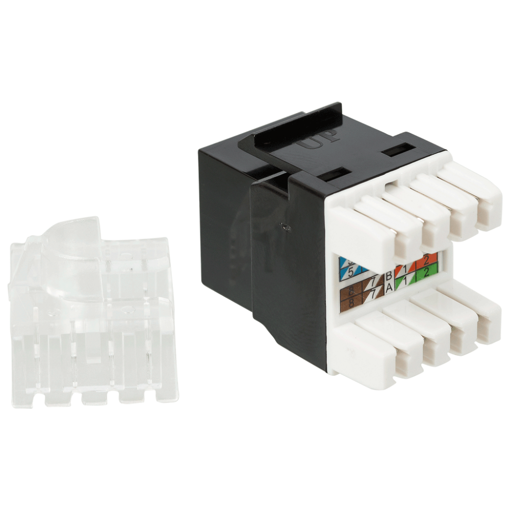 Lanmaster LAN-OK45U5E/180P-BK Вставка Keystone RJ-45, категория 5e, черная, со шторкой, 180 градусов,