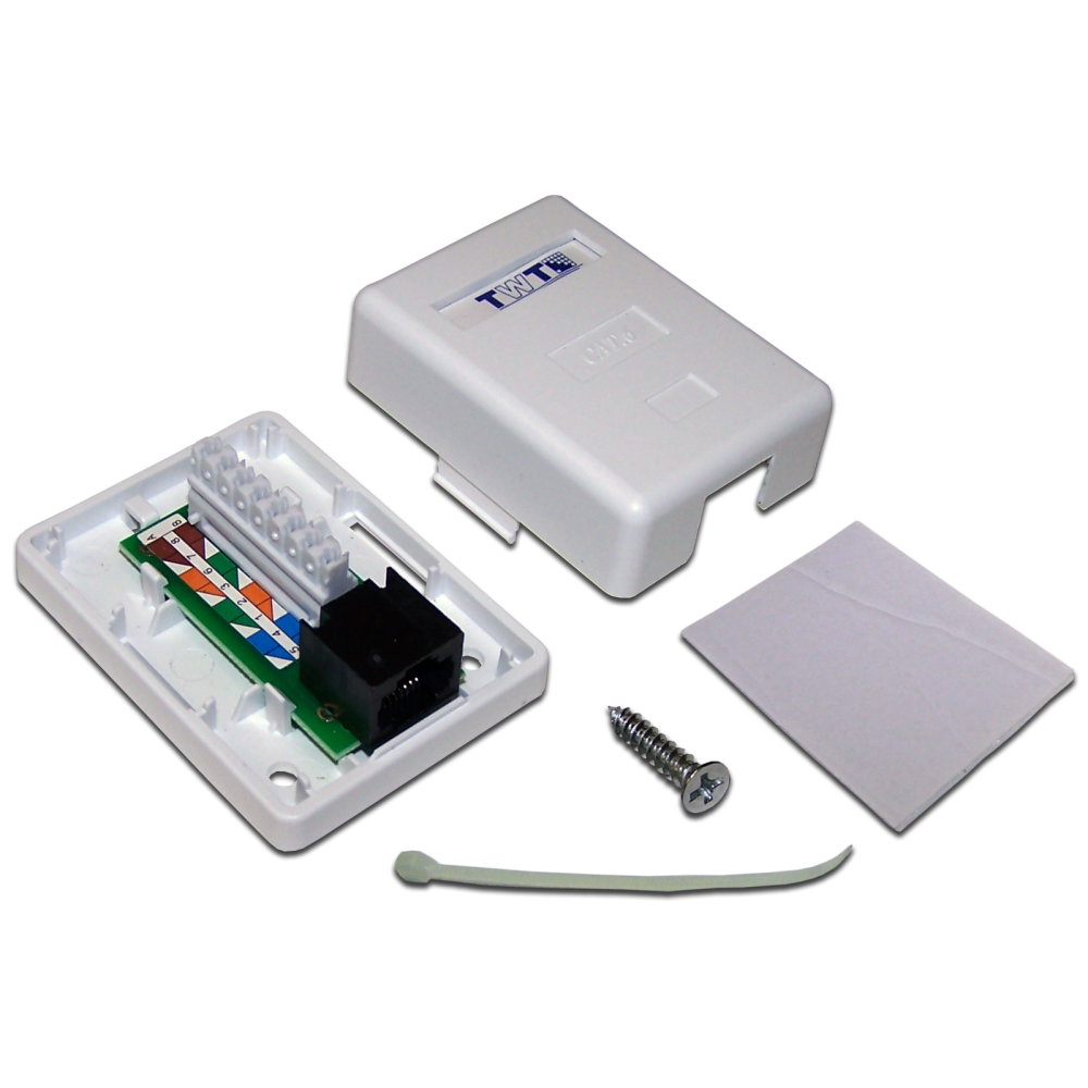 Розетка настенная, 1 порт RJ-45, категория 6, белая, TWT TWT-SM1-45/6-WH