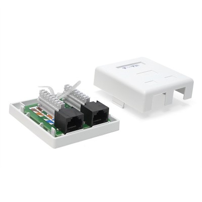 Розетка настенная, 2 порта RJ-45, категория 6, белая, TWT-SM2-4545/6-WH