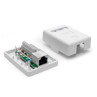 Розетка настенная, 1 порт RJ-45, категория 6, экранированная, белая, TWT-SM1-45/S6-WH