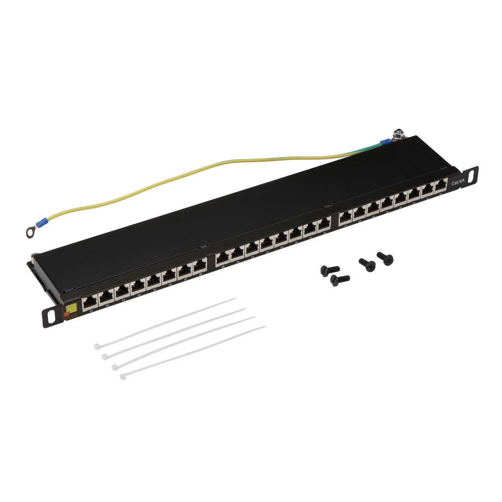 Lanmaster LAN-PPC24S6A Патч-панель 19, 24 порта RJ-45, категория 6A, STP, 0.5U, компактная,